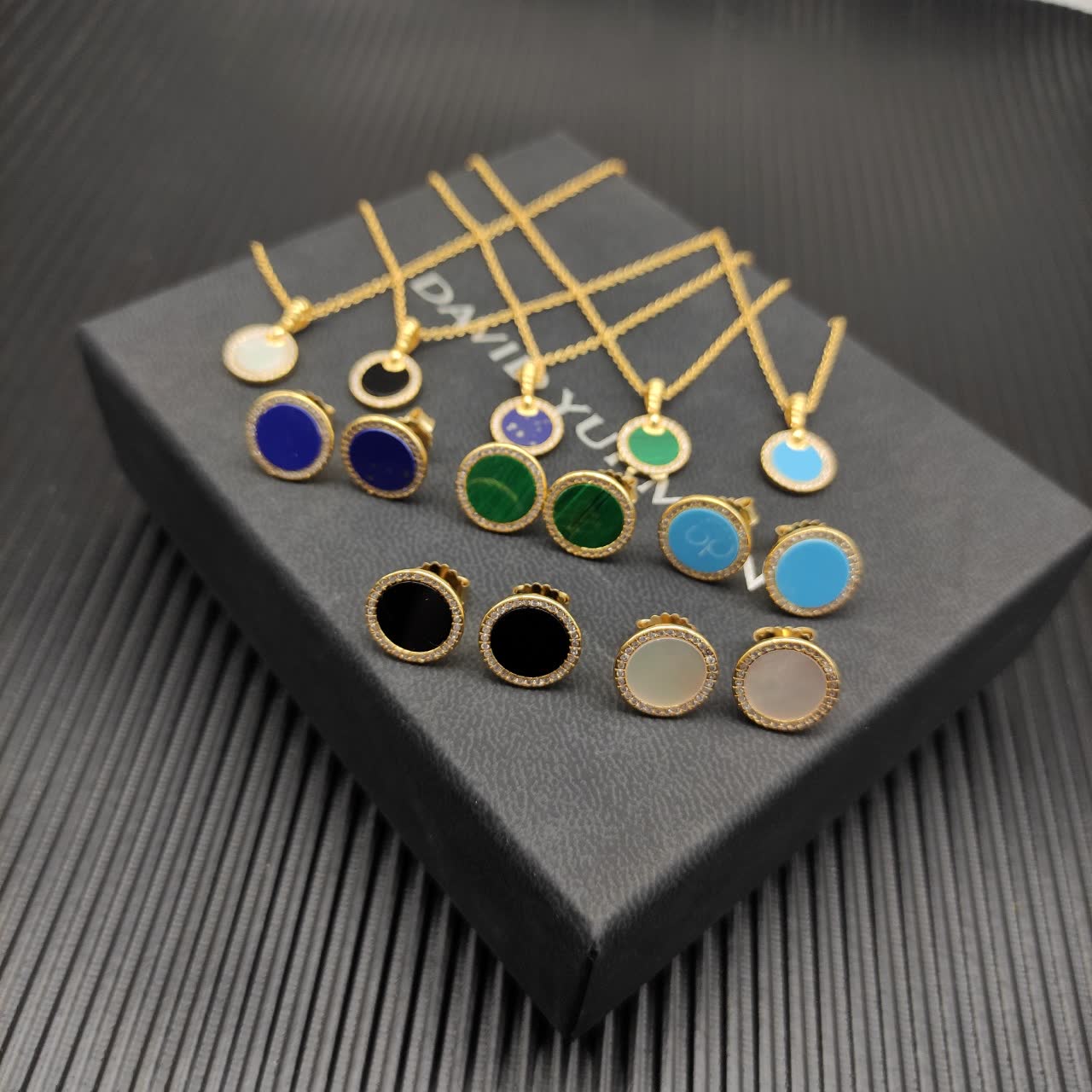 David Yurman Gold Plated Enamel Circle Pendant Necklace